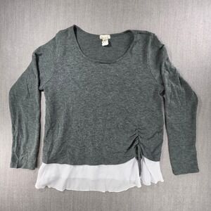 Emi‎ & Joe Top Women XL Gray Long Sleeve Ruched Side Layered Hem MIT16765
